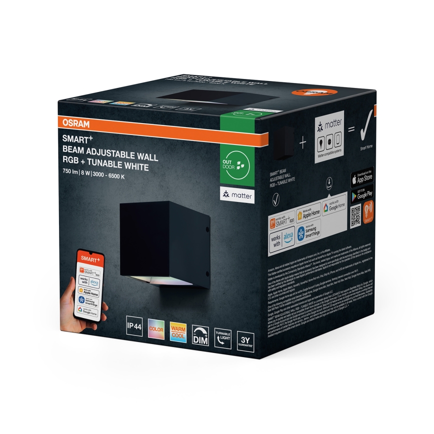 Osram - LED RGBW dimmbar Außenwandleuchte SMART+ BEAM LED/8W/230V 3000-6500K IP44 Wi-Fi