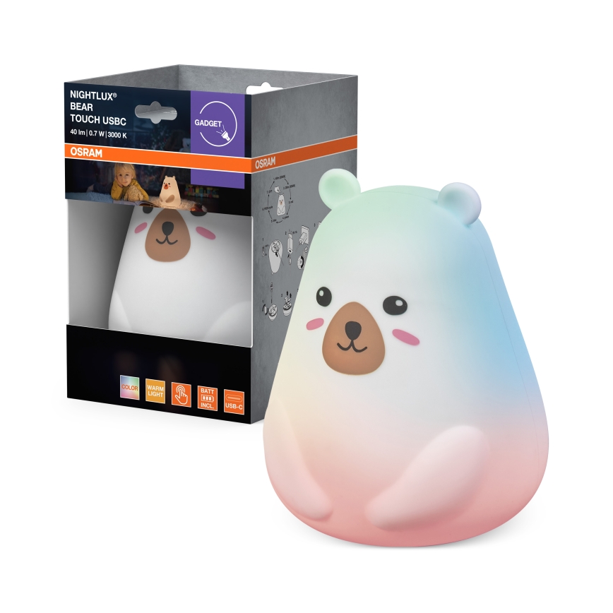 Osram - LED RGBW dimmbare Touch-Kinderlampe NIGHTLUX BEAR LED/0,7W/3,7V 1200 mAh weiß