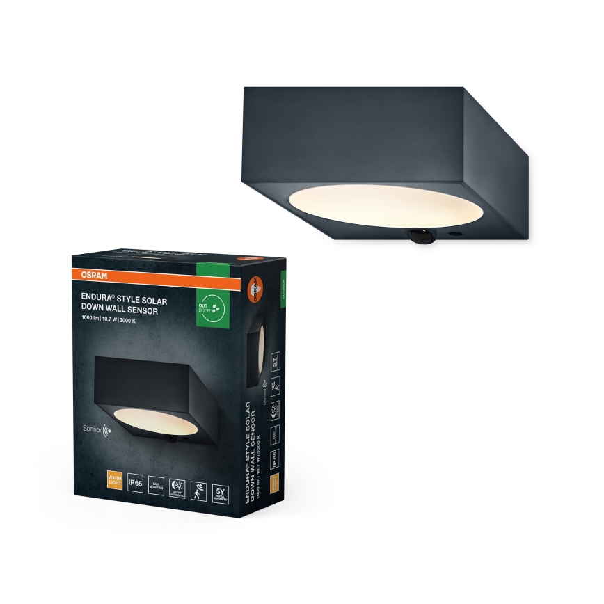 Osram - Dimmbare Solar-LED-Wandleuchte mit Sensor ENDURA STYLE LED/10,7W/4,2V 2000 mAh IP65 Anthrazit