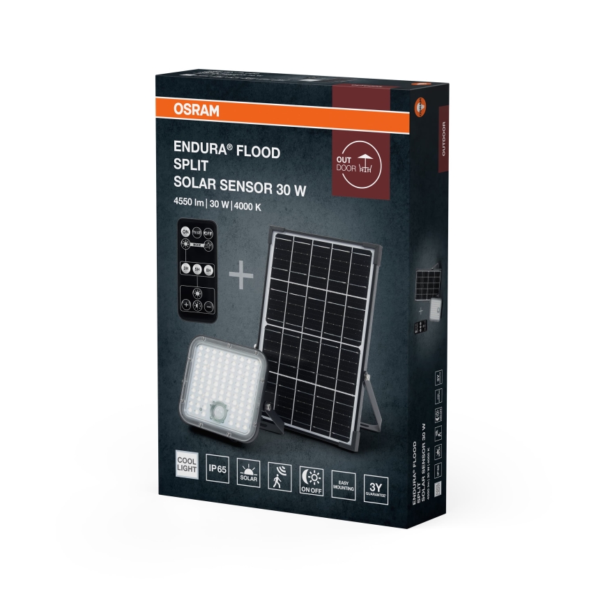 Osram - Dimmbarer LED-Solarstrahler mit Sensor ENDURA LED/30W/6,4V 4000K IP65 schwarz + Fernbedienung