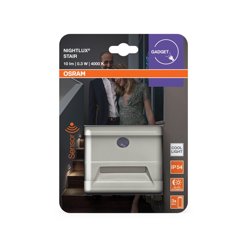 Osram - LED-Treppenleuchte mit Sensor NIGHTLUX LED/0,25W/3xAAA IP54 weiß