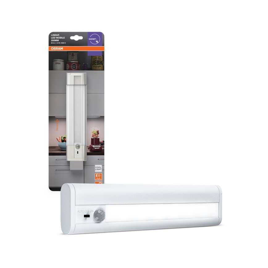 Osram - LINEARLED LED-Unterbauleuchte mit Bewegungs- und Dämmerungssensor, 1,9 W, 6 V, 4×AA, 4000 K, 21,4 cm, weiß