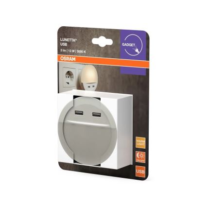 Osram - LUNETTA LED-Steckdosen-Nachtlicht mit Sensor, 2x USB, 13W, 230V