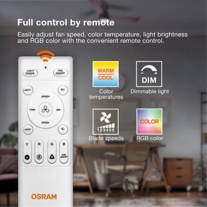 Osram - Dimmbare LED-Deckenleuchte mit Ventilator MURLAN LED/26W/230V 3000-6500K + Fernbedienung