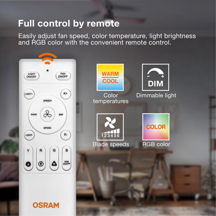 Osram - Dimmbare LED-Deckenleuchte mit Ventilator MURLAN LED/26W/230V 3000-6500K + Fernbedienung