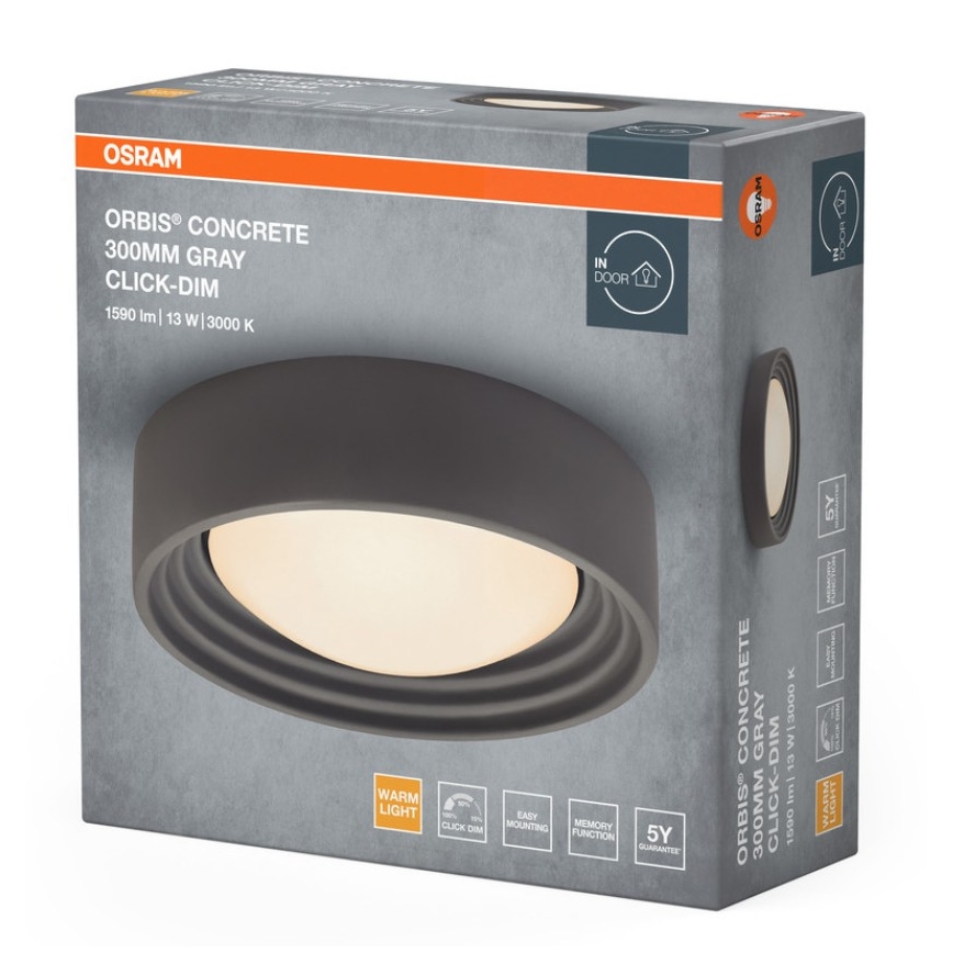 Osram - LED-dimmbare Deckenleuchte ORBIS CONCRETE LED/13W/230V Ø 30 cm grau/Beton