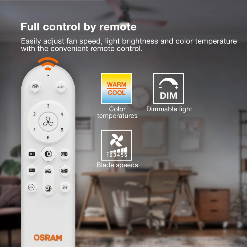 Osram - dimmbare LED-Deckenleuchte mit Ventilator PONIENTE LED/36W/230V 3000/4000/6500K + Fernbedienung