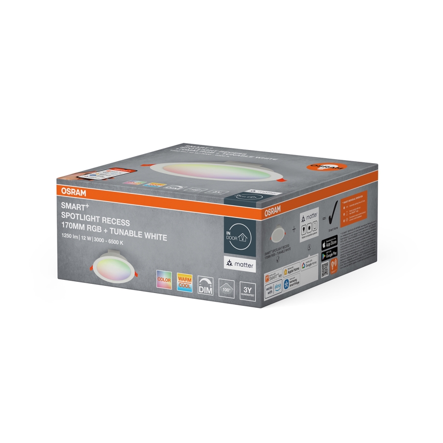 Osram - SMART+ DOWNLIGHT LED RGB, dimmbares Einbau-Downlight, 12W/230V, 3000-6500K, Wi-Fi