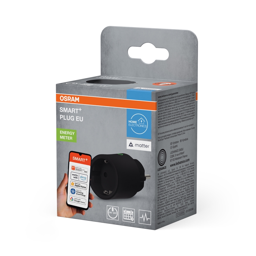 Osram - Smart-Steckdose SMART+ MATTER SCHUKO 2300W/230V/10A Wi-Fi schwarz