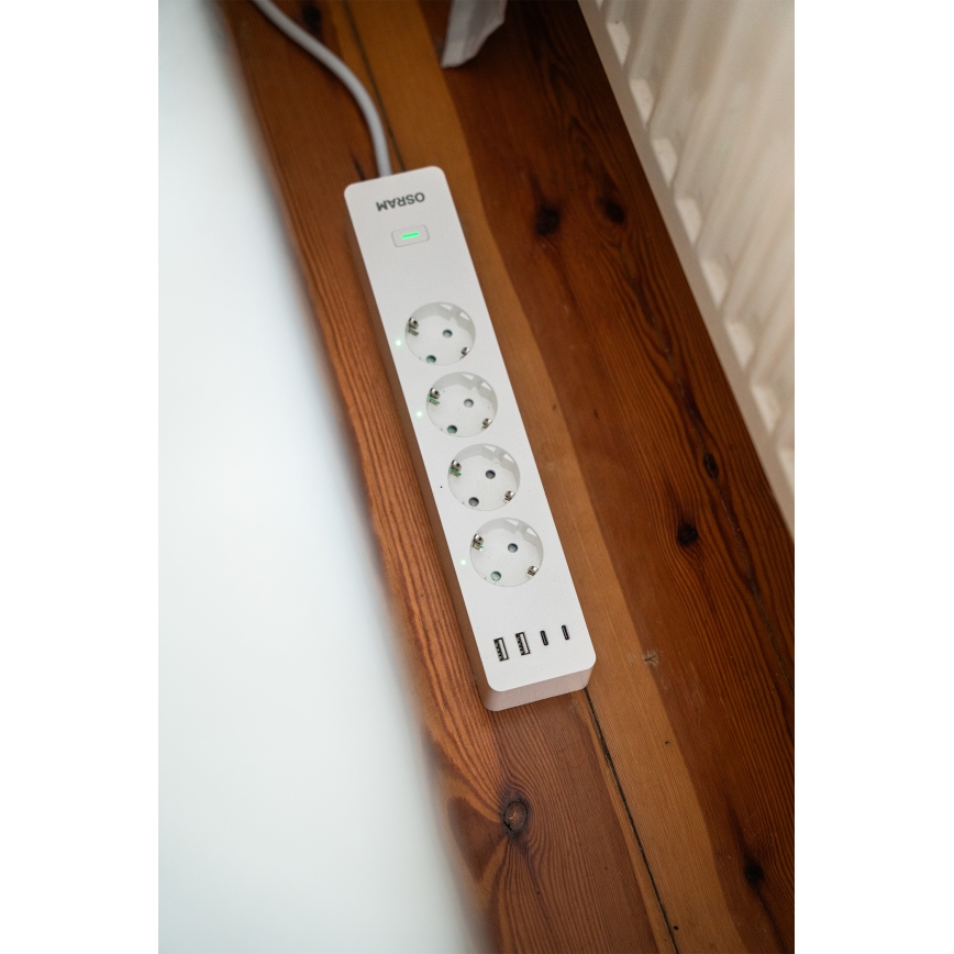 Osram - SMART+ Steckdosenleiste 4-fach (Typ F) + 2× USB-A + 2× USB-C, Wi-Fi
