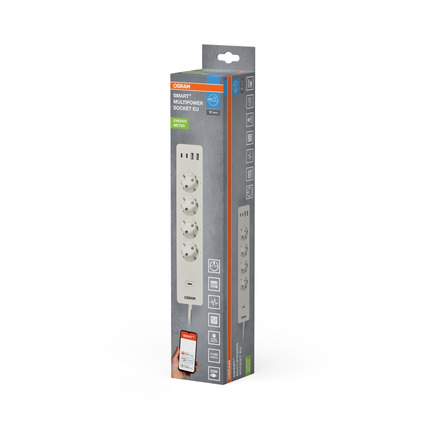 Osram - SMART+ Steckdosenleiste 4-fach (Typ F) + 2× USB-A + 2× USB-C, Wi-Fi