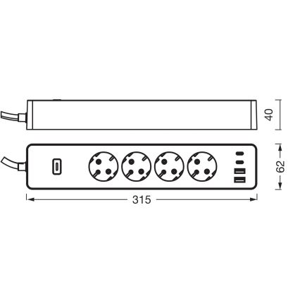 Osram - SMART+ Steckdosenleiste 4-fach (Typ F) + 2× USB-A + 2× USB-C, Wi-Fi