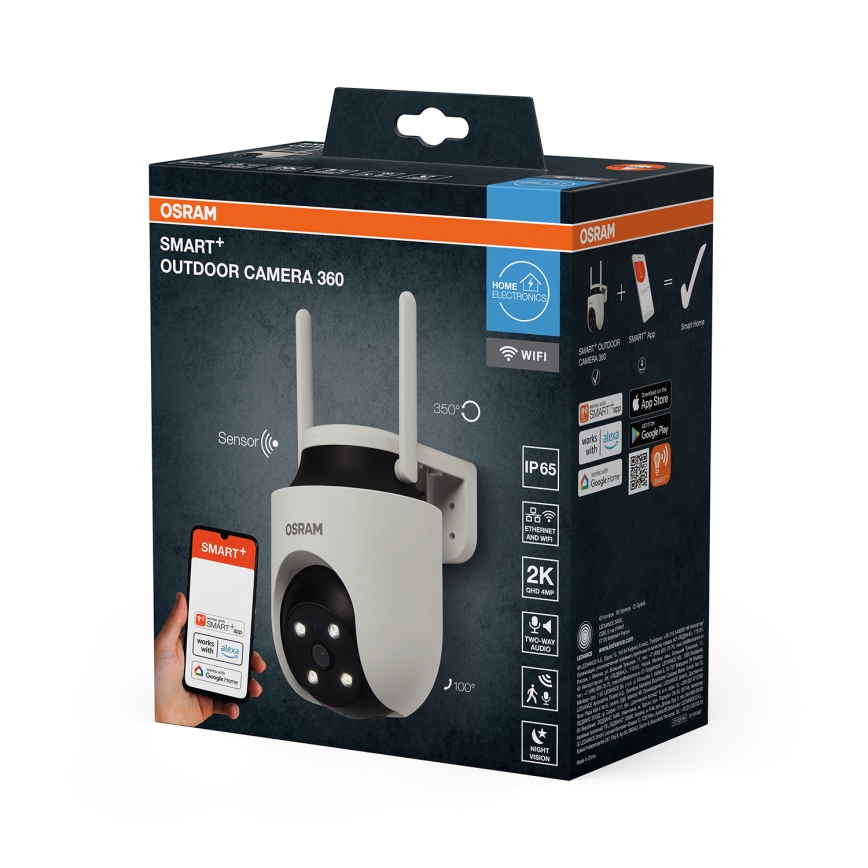 Osram - Smarte Außenkamera 360° mit 2K‑Sensor SMART+ 230V IP67 Wi‑Fi