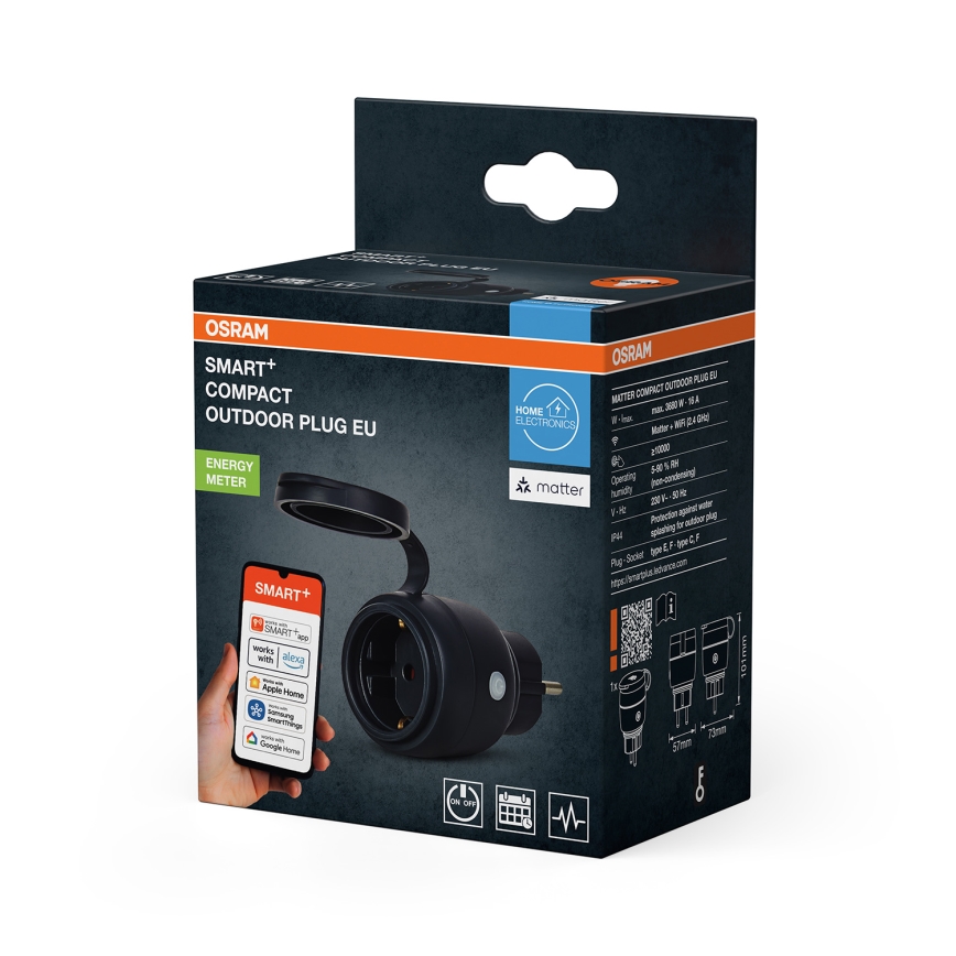 Osram - Smarte Außensteckdose SMART+ MATTER SCHUKO 3680W/230V/16A IP44 Wi-Fi
