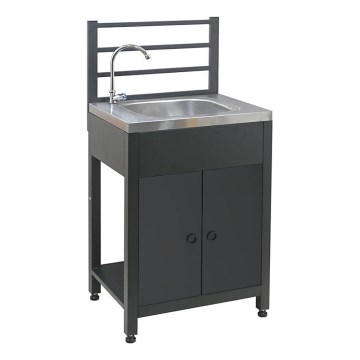 Outdoor-Modul: Tisch mit Spüle 60x47x123 cm, schwarz/Edelstahl