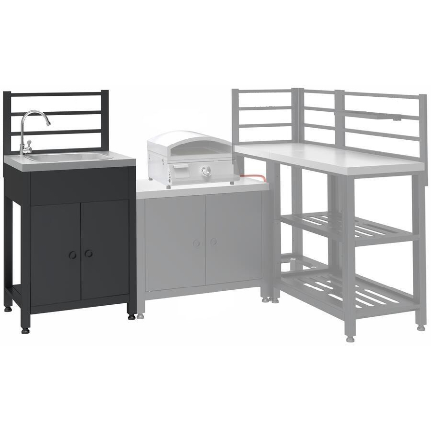 Outdoor-Modul: Tisch mit Spüle 60x47x123 cm, schwarz/Edelstahl
