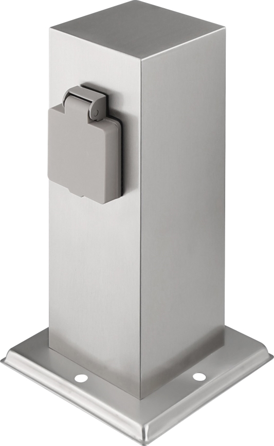 Outdoor-Steckdosensäule 2Z 230V IP44 mattes Chrom eckig