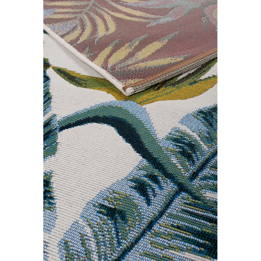 Outdoor-Teppich CAPPUCCINO 80x165 cm türkis mit Blättermuster