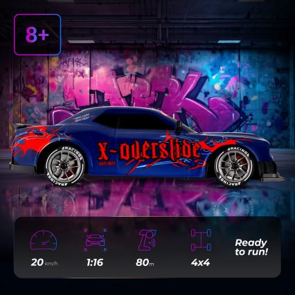 Overmax - ferngesteuertes RC-Drift-Auto 2-in-1 X-OVERSLIDE 1000 mAh schwarz/grün/blau/rot