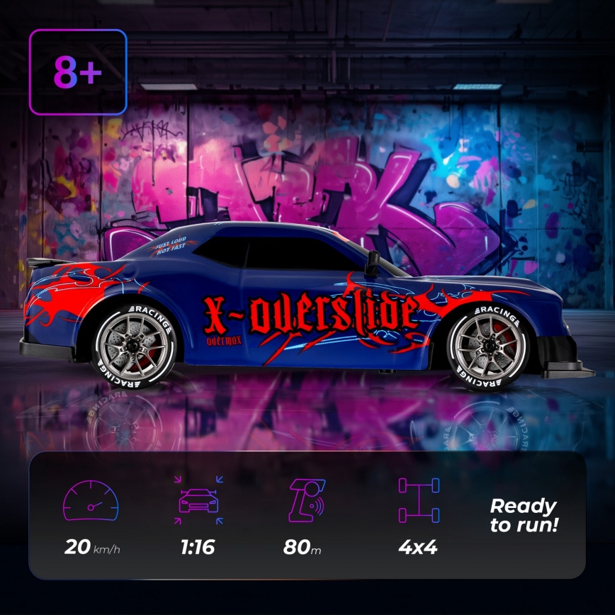 Overmax - ferngesteuertes RC-Drift-Auto 2-in-1 X-OVERSLIDE 1000 mAh schwarz/grün/blau/rot