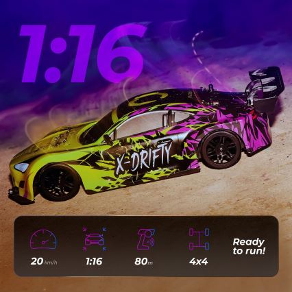 Overmax - RC-Drift-Auto mit Fernsteuerung X-DRIFT 1000 mAh gelb/lila