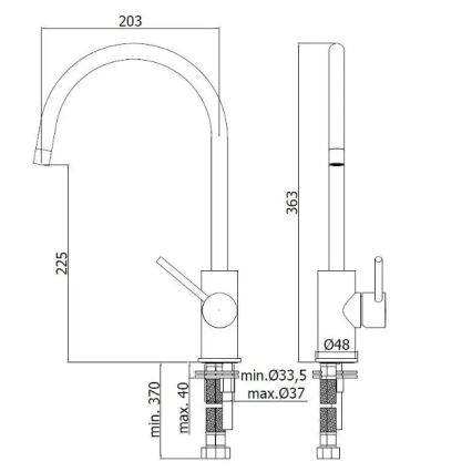 Paffoni - Küchenarmatur LIGHT 36,3 cm glänzender Chrom