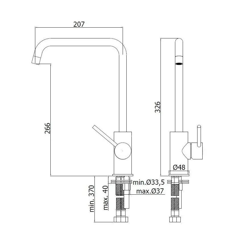 Paffoni - Spültischarmatur LIGHT 32,6 cm glänzender Chrom