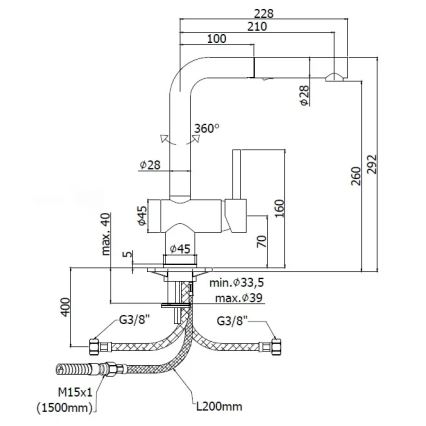 Paffoni - Spültischarmatur LIGHT mit herausziehbarer Brause, 29,2 cm, glänzender Chrom