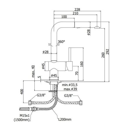Paffoni - Spültischarmatur mit ausziehbarer Handbrause LIGHT 29,2 cm schwarz