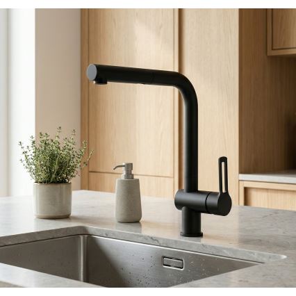 Paffoni - Spültischarmatur RINGO mit ausziehbarer Brause, 29,2 cm, schwarz