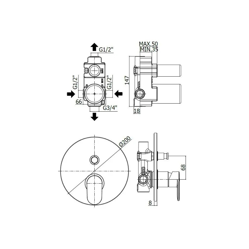 Paffoni - Unterputz-Badewannenarmatur CANDY glänzender Chrom