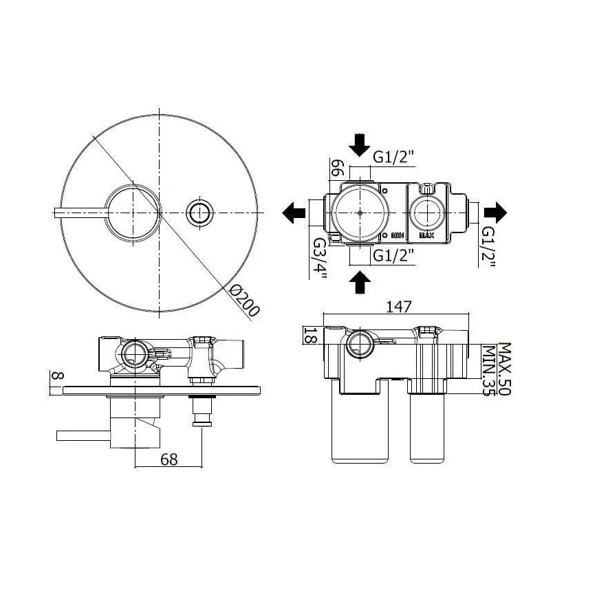 Paffoni - Unterputz-Duscharmatur LIGHT, schwarz