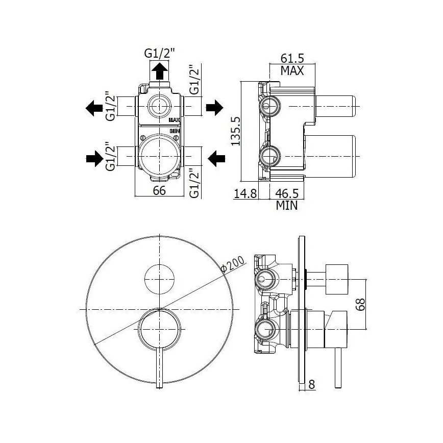 Paffoni - Unterputz-Duscharmatur LIGHT, schwarz