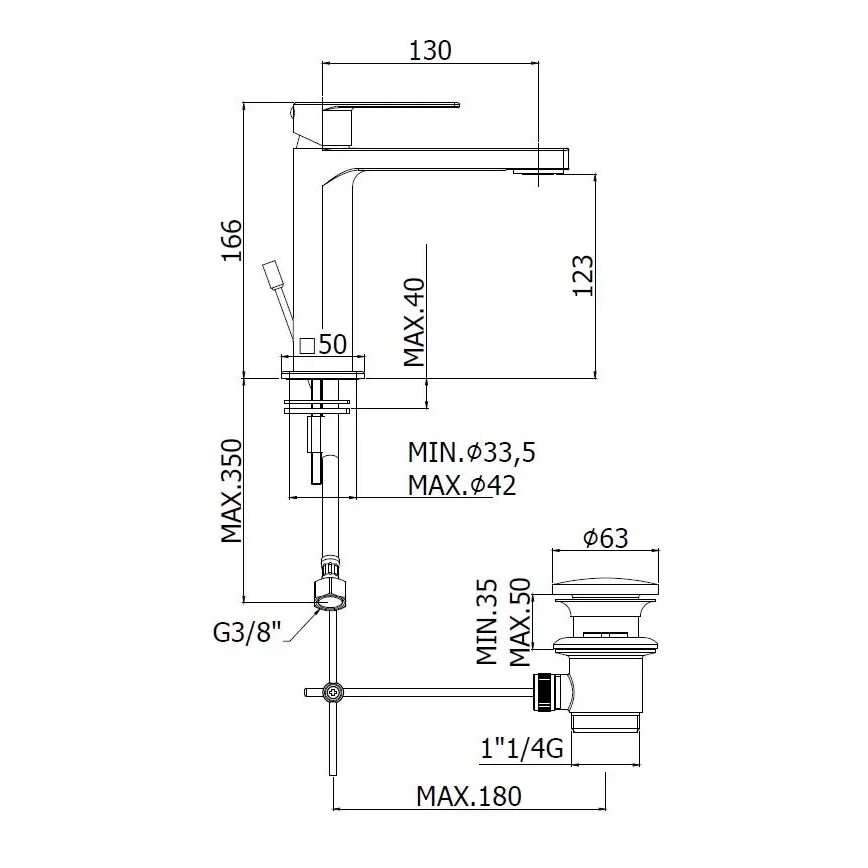 Paffoni - Waschtischarmatur + Ablaufgarnitur TANGO Edelstahl