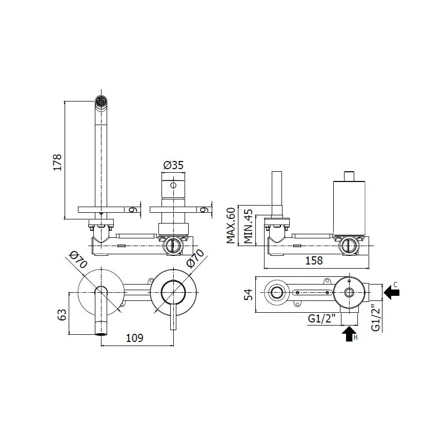 Paffoni - Waschtischarmatur für Unterputzmontage LIGHT mattweiß