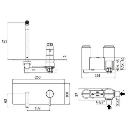 Paffoni - Waschtischarmatur zur Unterputzmontage LIGHT, Gold