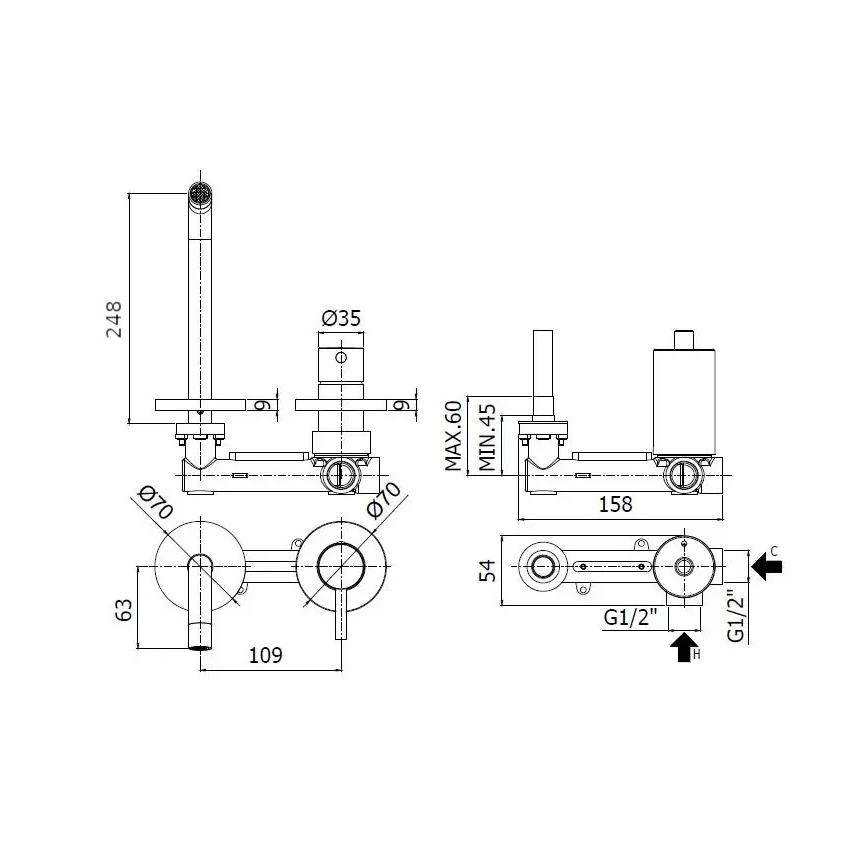 Paffoni - Waschtischarmatur zur Unterputzmontage LIGHT mattweiß