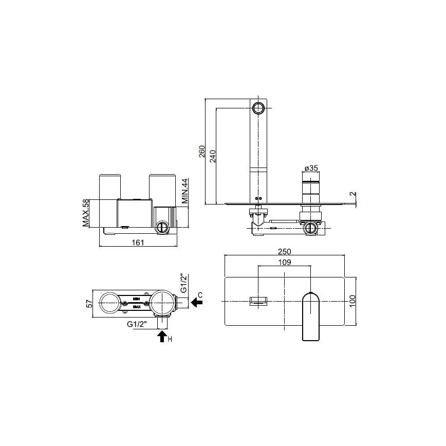 Paffoni - Waschtischarmatur zur Unterputzmontage TANGO, glänzender Chrom