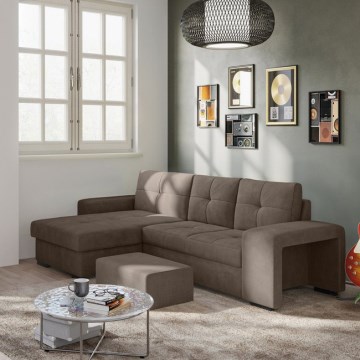PALERMO Schlafsofa mit Schlaffunktion, integriertem Stauraum und Hocker, braun, links