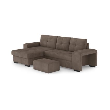 PALERMO Schlafsofa mit Schlaffunktion, integriertem Stauraum und Hocker, braun, links