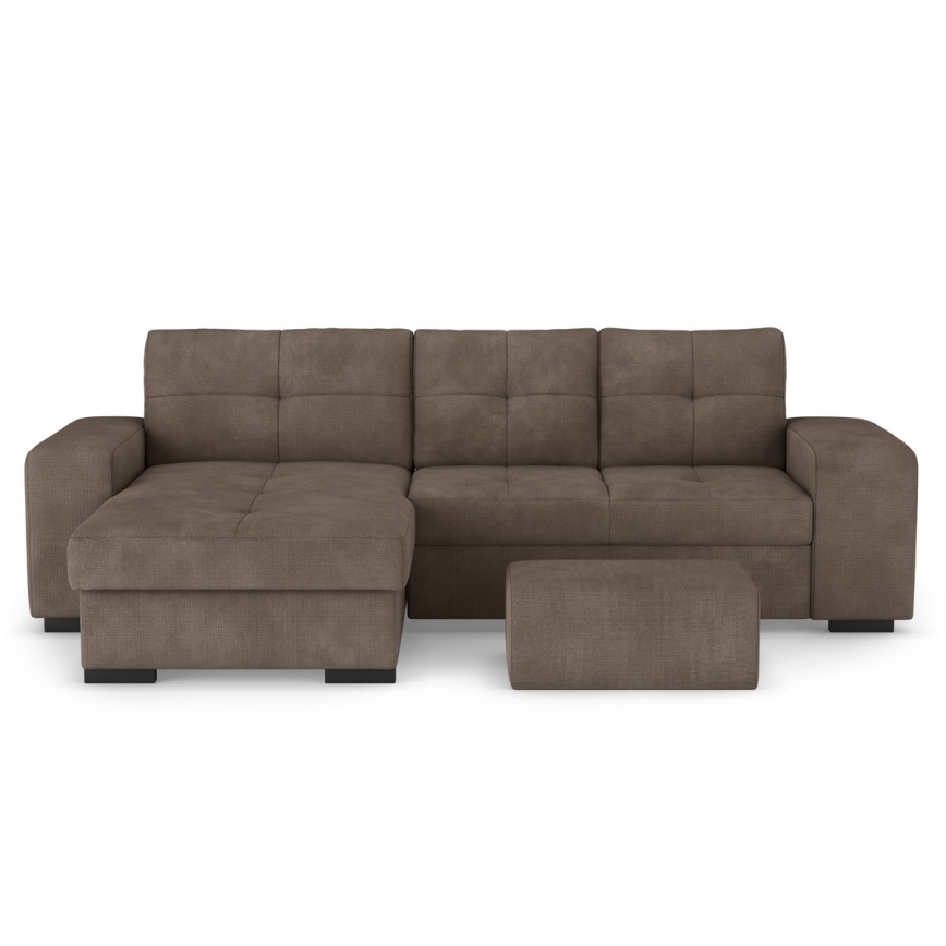 PALERMO Schlafsofa mit Schlaffunktion, integriertem Stauraum und Hocker, braun, links