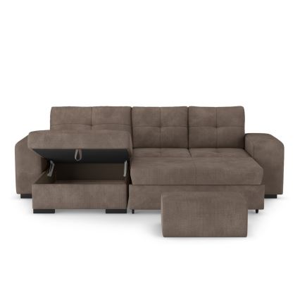PALERMO Schlafsofa mit Schlaffunktion, integriertem Stauraum und Hocker, braun, links