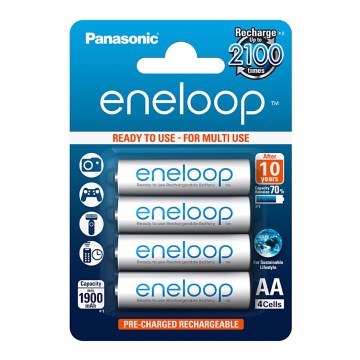 Panasonic Eneloop BK-3MCCE - 4 Stück wiederaufladbare AA-Batterien Eneloop NiMH/1,2V/1900mAh