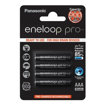Panasonic Eneloop Pro BK-4HCDE/4BP - 4 Stück wiederaufladbare AAA-Batterien Eneloop Pro NiMH/1