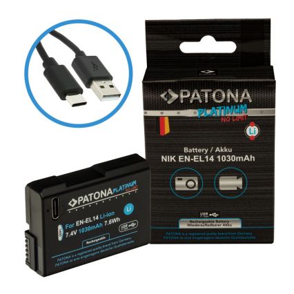 PATONA - Akku Nikon EN-EL14/EN-EL14A 1030mAh Li-Ion Platinum USB-C Aufladung