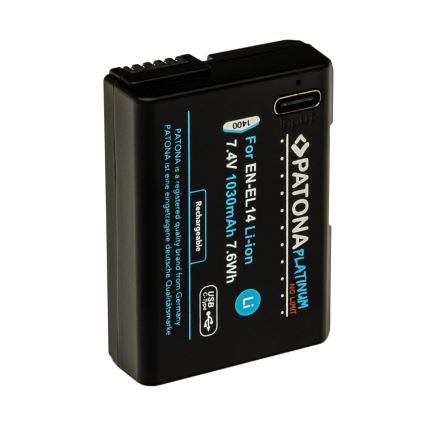 PATONA - Akku Nikon EN-EL14/EN-EL14A 1030mAh Li-Ion Platinum USB-C Aufladung