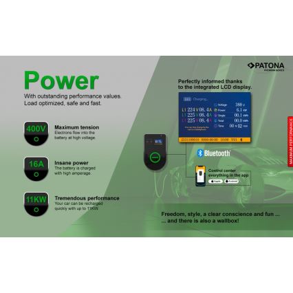 PATONA - Ladestation mit LCD-Display für Elektroautos 11kW/400V/16A IP54