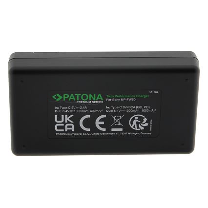 PATONA – Schnellladegerät Dual Sony NP-FW50 + Kabel USB-C 0,6m