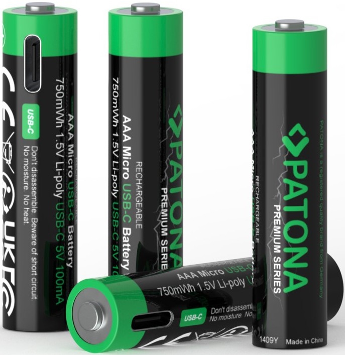 PATONA - SET 4x Akku AAA/LR03 Li-Pol 500mAh 1,5V mit USB-C Aufladung