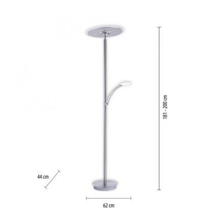 Paul Neuhaus 673-55 - Dimmbare LED-Stehleuchte ARTUR 2xLED/21W/230V+1xLED/6W glänzendes Chrom